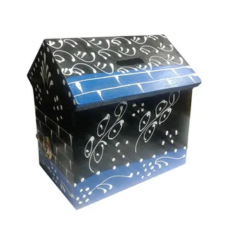 Black With Blue Handicrafted Wooden Money Bank