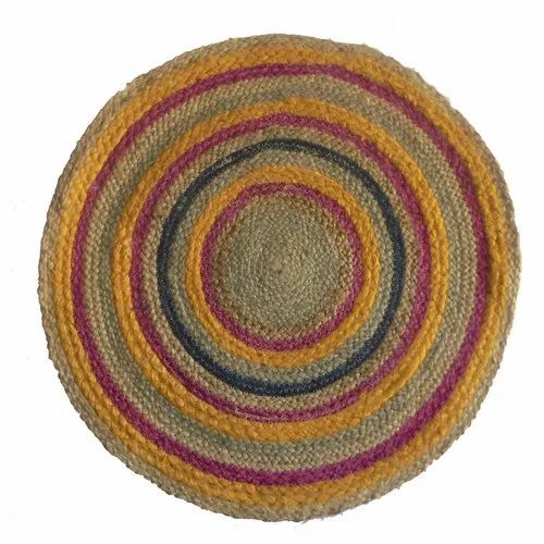 Plain Multicolored Round Jute Rug for Home
