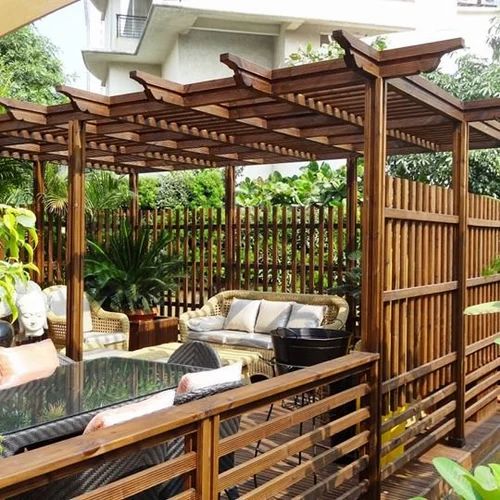 Brown Natural Pine TERRACE WOODEN PERGOLA, For Outdoor