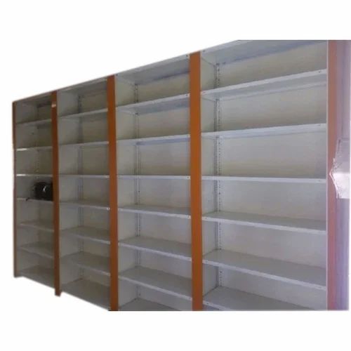 Stainless Steel Powder Coated White Orange Slotted Angle Rack, For Warehouse and Supermarket, Height: 6 Feet