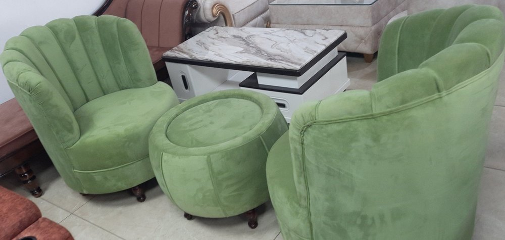 Wooden Fabric Green Lobby chair and table set
