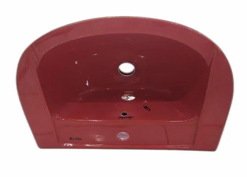 Red Ceramic Wash Basin, Wash Basin Type: Semi - Pedestal Baisn