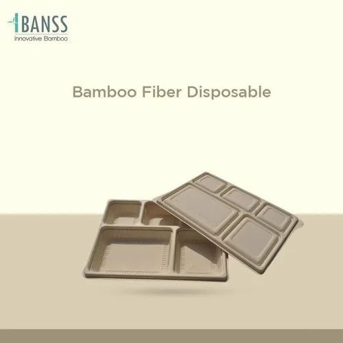 Bamboo Fiber Disposable 5 Compartment Tray, For Hotels, Rectangle