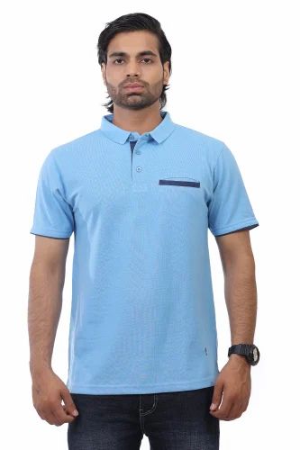 Powder Blue Plain Solid Matty Textile Polo Cotton Regular Fit T-Shirt, Size: Medium