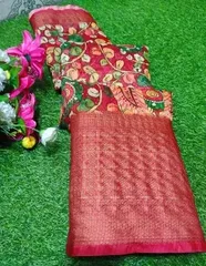 Kartik Kalamkari Prints Mangalagiri Cotton Saree, With Blouse, 6.3 m