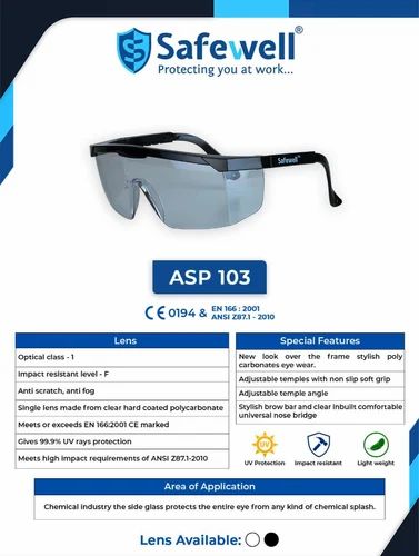 Safewell Polycarbonate Industrial Safety Goggle, Frame Type: Plastic