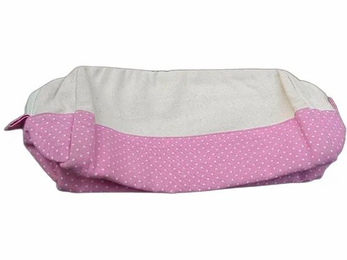 Pink And White Cotton Makeup Organizer Bag Pouch With Zip, For Personal, Zipper