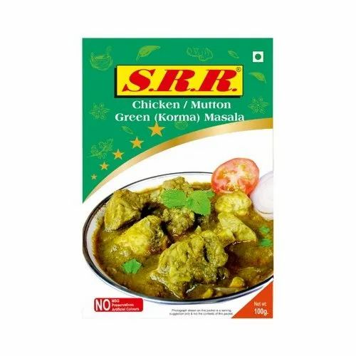 SRR Chicken Mutton Green Korma Masala, Packaging Size: 100 G, Packaging Type: Packets