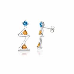 Topaz & Citrine Three Stone Drop Earrings