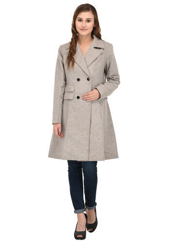 Grey Casual Wool Coat For Women