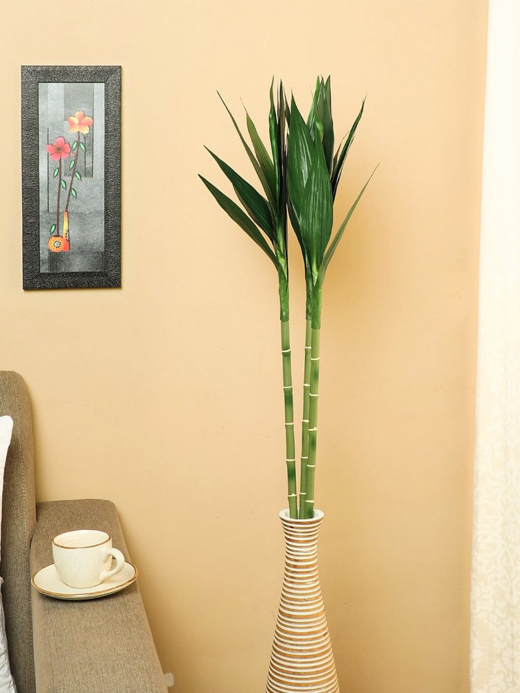Pollination Artificial Green Bamboo Plant Without Pot, Set Of 3, For Home