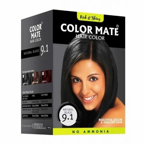 Powder 9.1 Natural Black Color Mate Hair Color, For Personal, Pouch