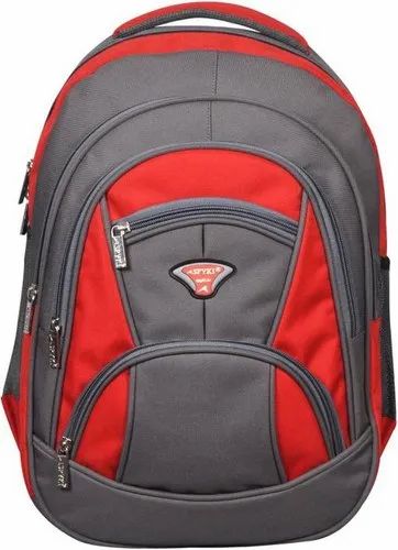 Nylon Red,Grey Waterproof School Bag