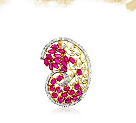 Gold Pendant With Diamonds And Ruby Stones