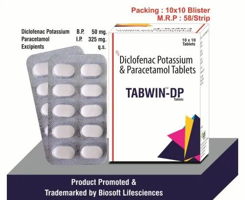 Tabwin- DP 50mg+ 325mg Diclofenc 50mg + Paracetamol 325 Mg, Form: Tablet, 10x10 Blister