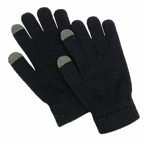 Black Woolen Touch Screen Gloves, For winter wears, Size: freesize