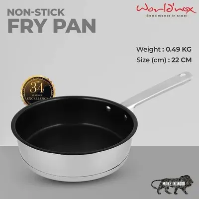 Stainless Steel Silver & Black Induction Non Stick Frying Pan, For Home,Restaurant, Size: 22 Cm