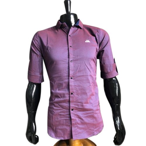 Zinc Clothing Cotton Violet Plain Full Sleeves Shirt