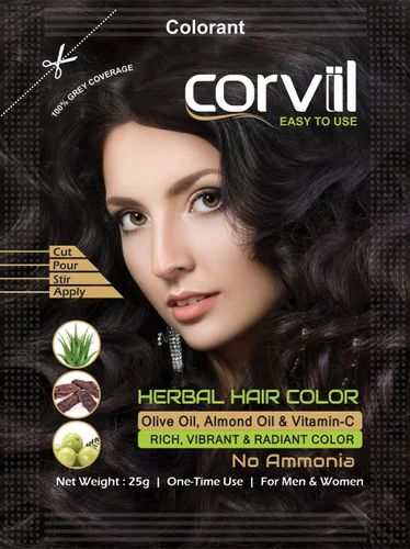 Original Black Corviil Black Herbal Hair Color, Pack Size: 25 Ml, for Parlour