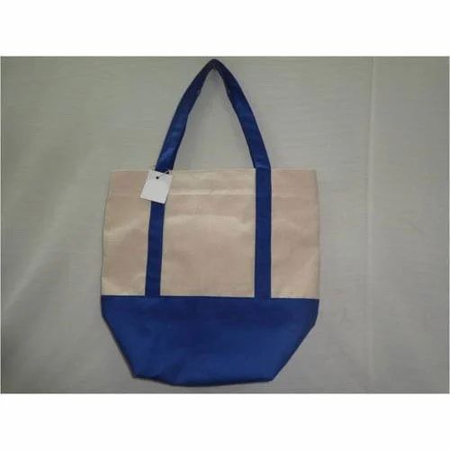 Plain Jute Blue and Cream Hand Bag