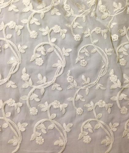 Beige Embroidered Dyeable Georgette Embroidery Fabric, Packaging Type: Rolls