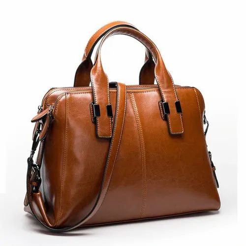 Women Plain Ladies Brown Leather Bag