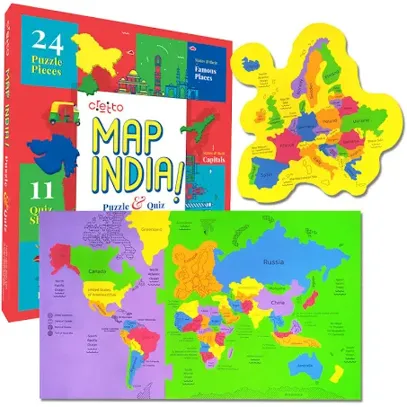 World Map + Europe Map + India Map with 11 Self Mastery Interactive Quiz Sheets