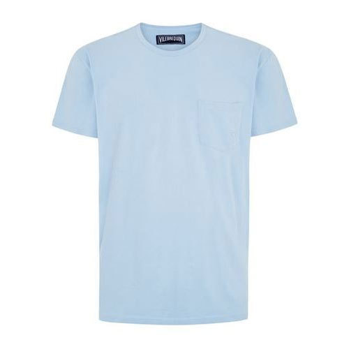 Cotton Blue Men Plain T Shirt