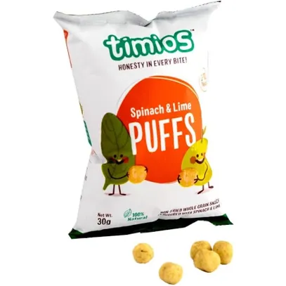 Timios Spinach and lime Puffs 50 gm -Pack of 3 (50g x 3)