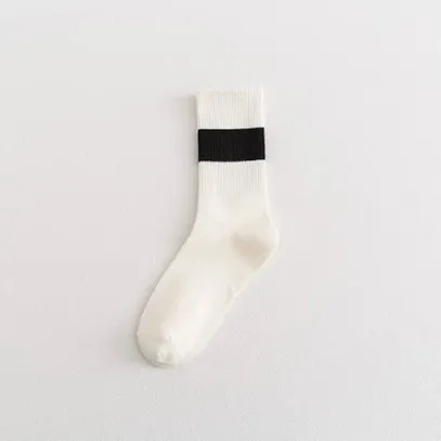 Solid Colour Stripe Knit Socks Black