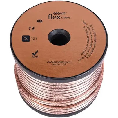 elevn flex cu121 12-gauge 99.9% pure copper speaker wire – 100 feet