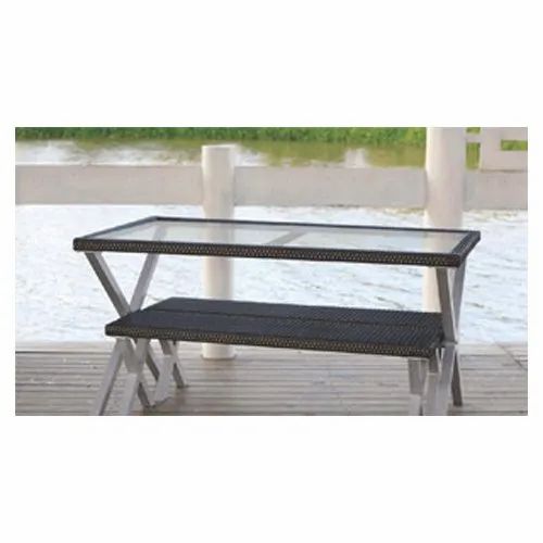 European Synthetic Wicker Glass Top Charles Bench, Without Back