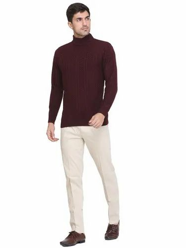 Full Sleeves INDLON Mens Self-Design Round Neck Purple Sweater, Dry clean