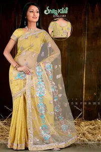 Yellow Star Net Saree