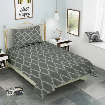 Grey Printed pure cotton bedsheets, Type: Single