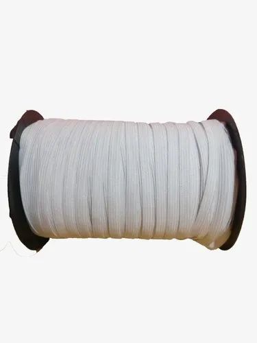 Polyester Plain Polyster White Elastic 1/4 Inch (Multipurpose), Length: 200 Meter, Thickness: 6.35 mm